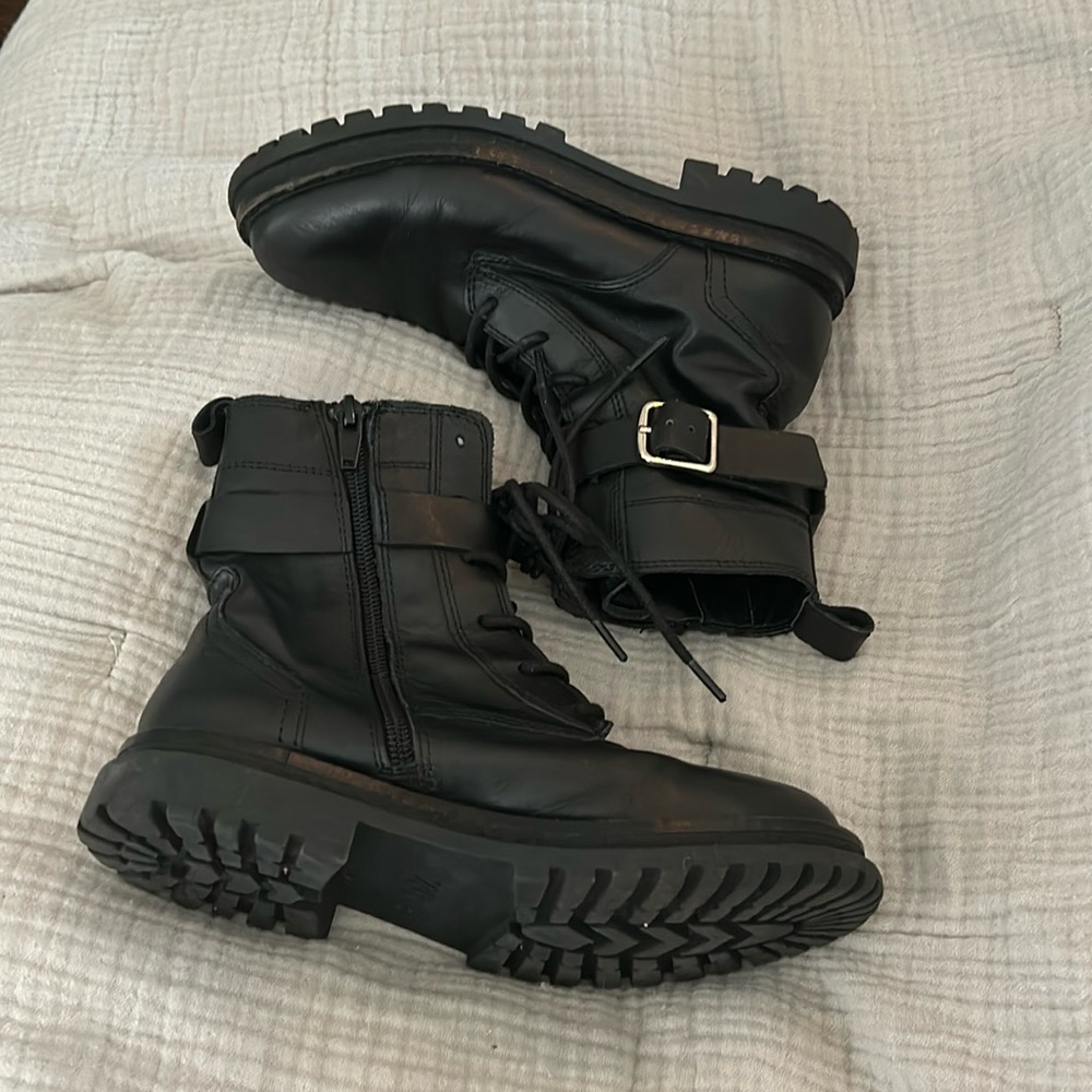 Zara Girls Leather Combat Boots Sz 2